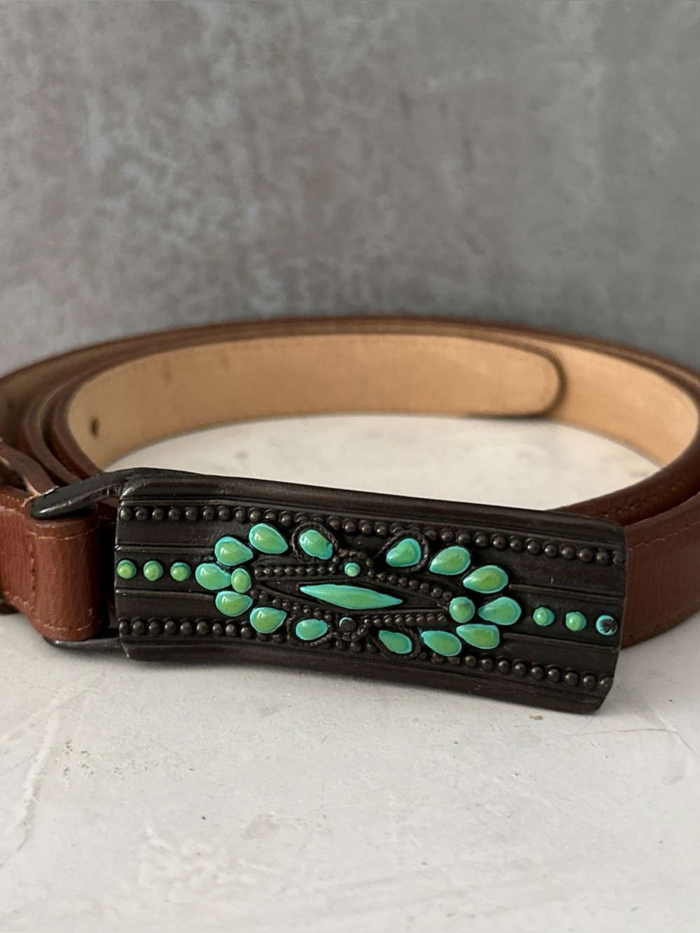 CARLISLE SKINNY LEATHER BELT ORNATE BUCKLE XL